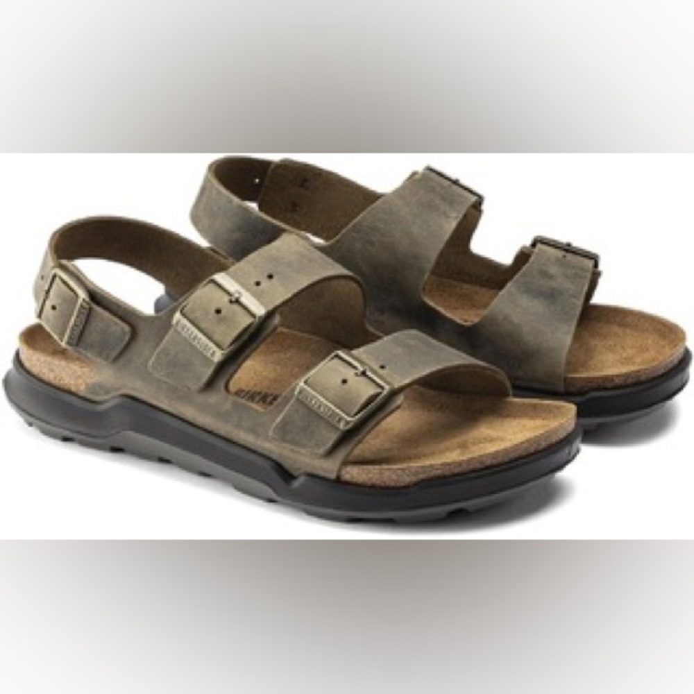 Birkenstock Men's Olive Brown Leather Adjustable Strap Sandals